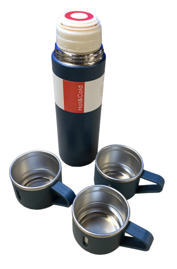 Perfect Gift 500ml Flask Gift Set Stainless Steel Travel Mug & 3 Cups Box Set