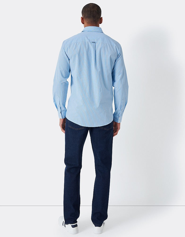 Crew Clothing Mens Long Sleeve Cotton Classic Micro Gingham Shirt Blue Pink Trim