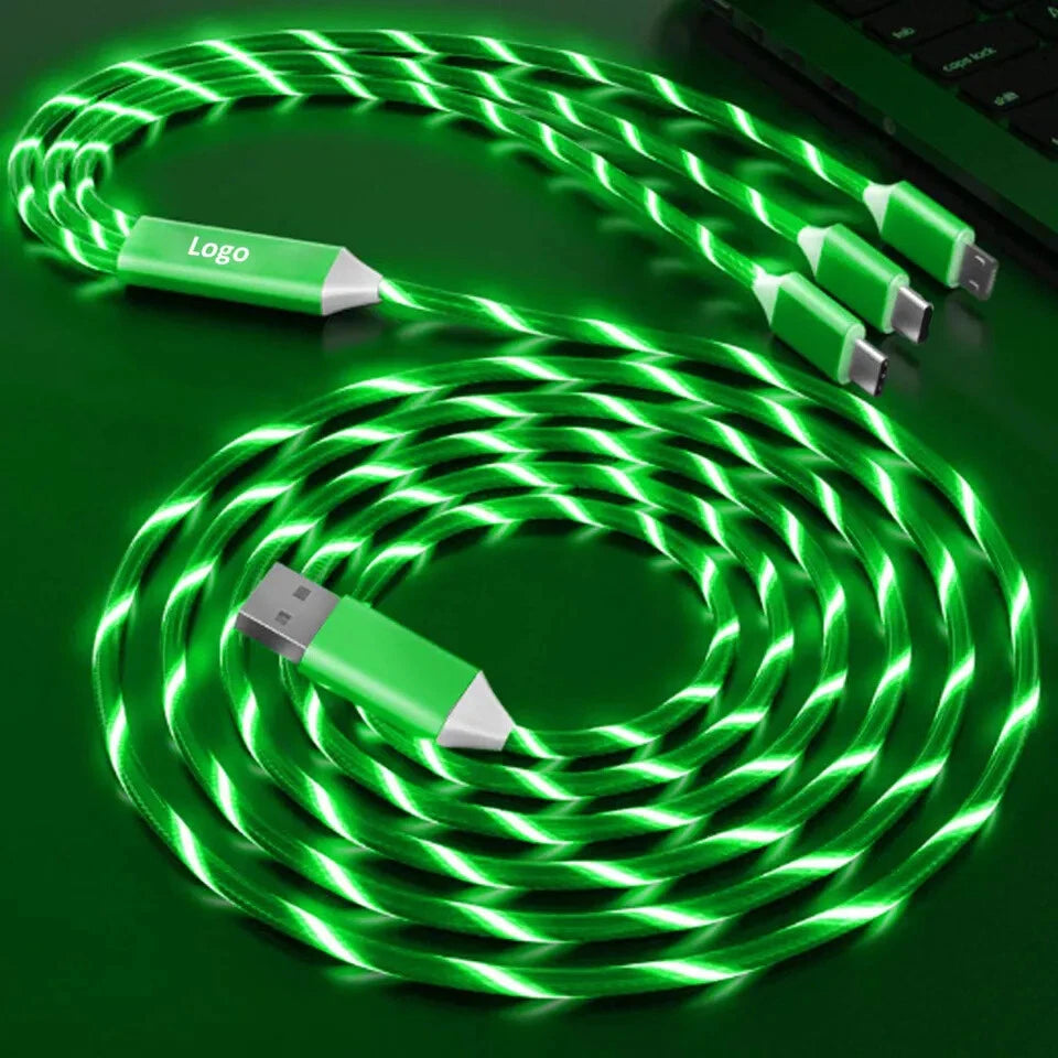 Flashing LED USB Charger 3 in 1 Charging Cable - Charge 3 Devices At The Same Time