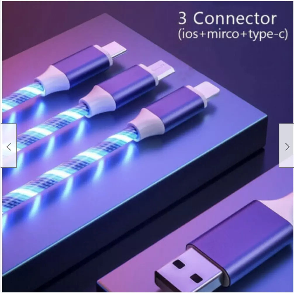 Flashing LED USB Charger 3 in 1 Charging Cable - Charge 3 Devices At The Same Time