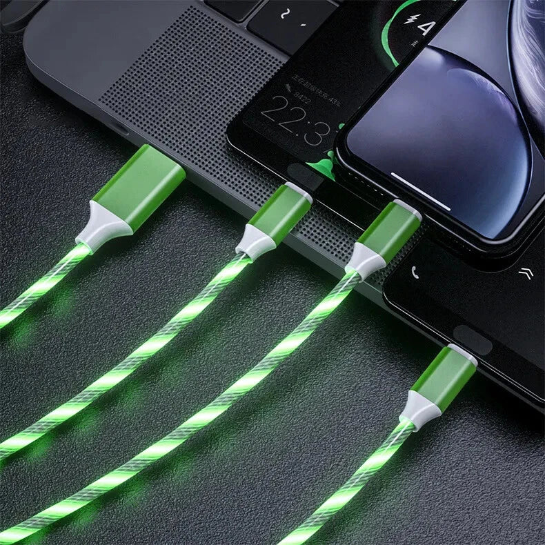 Flashing LED USB Charger 3 in 1 Charging Cable - Charge 3 Devices At The Same Time