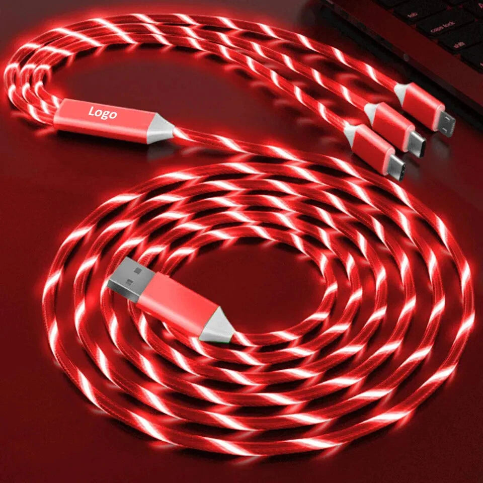 Flashing LED USB Charger 3 in 1 Charging Cable - Charge 3 Devices At The Same Time