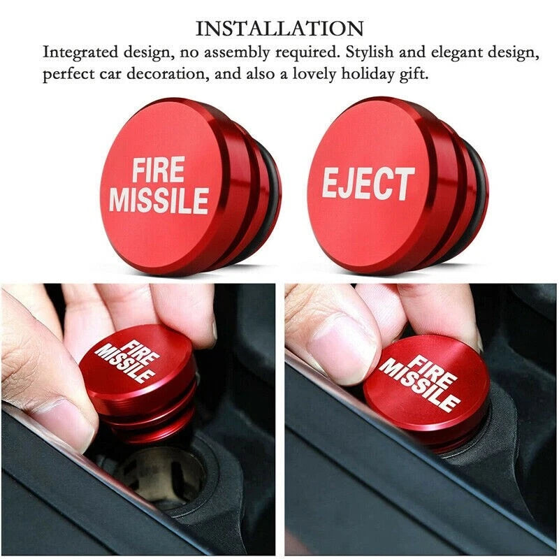 Universal Car 12 Volt/Cigarette Lighter Socket Cover - FIRE MISSLE & EJECT Button 2 Pack