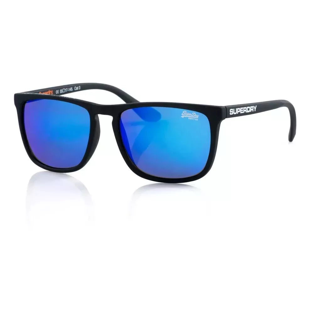 Superdry Shockwave Sunglasses - Rubberised Black Frame, Blue Mirrored Lens