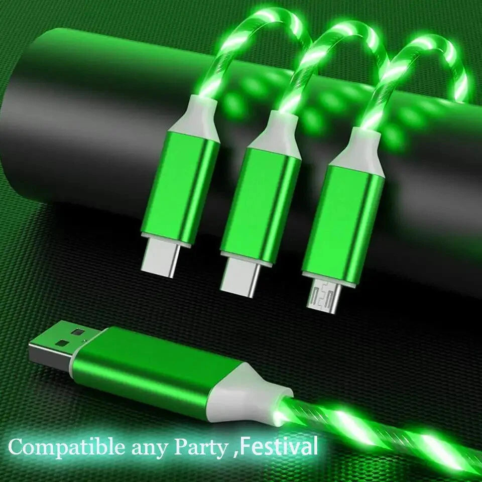 Flashing LED USB Charger 3 in 1 Charging Cable - Charge 3 Devices At The Same Time